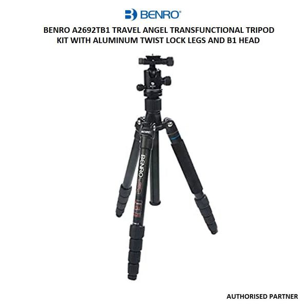 Picture of Benro A2692TB1 Travel Angel Trans functional Tripod Kit with Aluminum Twist Lock Legs and B1 Head